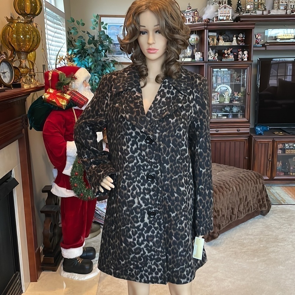 Brand New Michael Kors Wool Leopard Print Button Up Lined Coat Animal Print